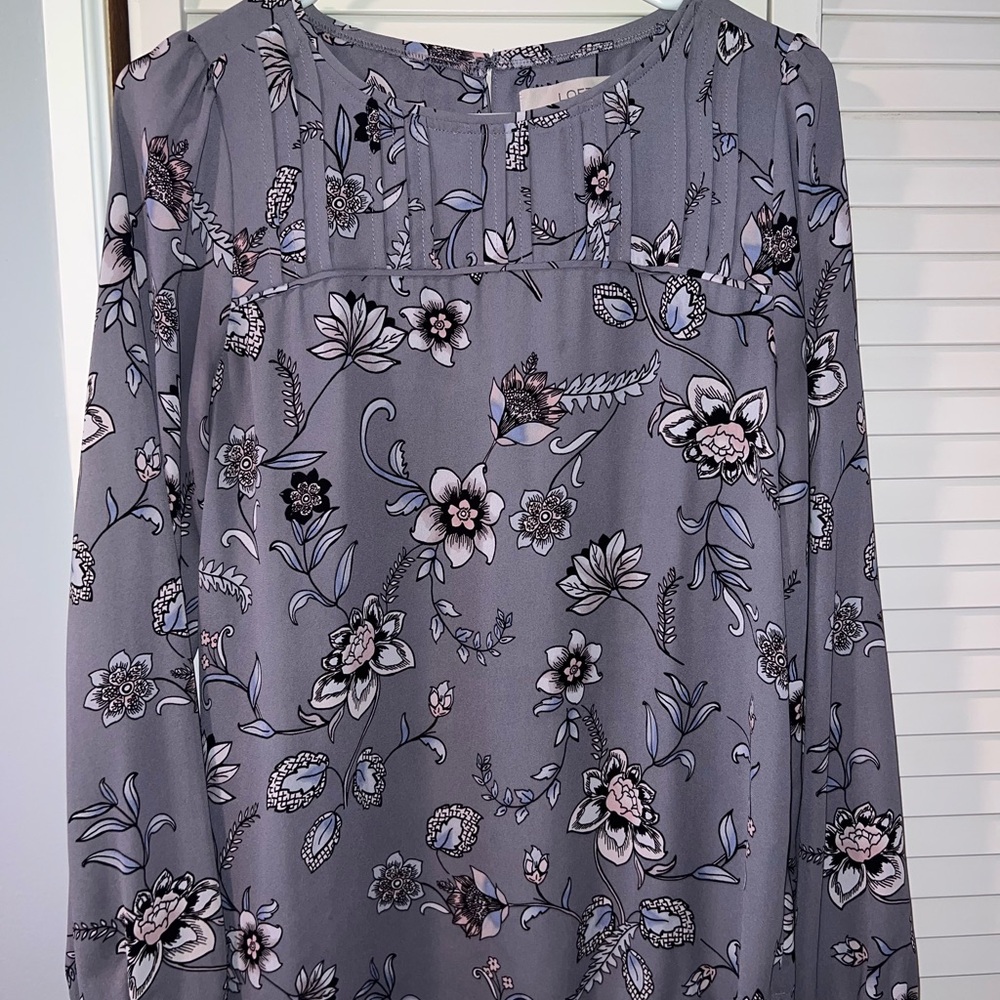 LOFT Purple Floral Long Sleeve Blouse